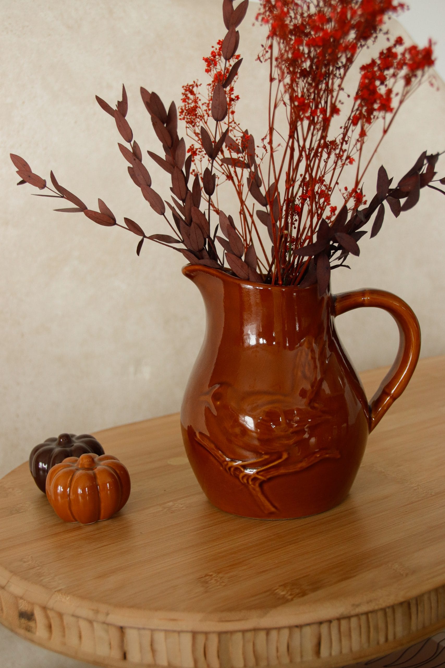 Pichet marron avec oiseau en faïence vintage – Image 4