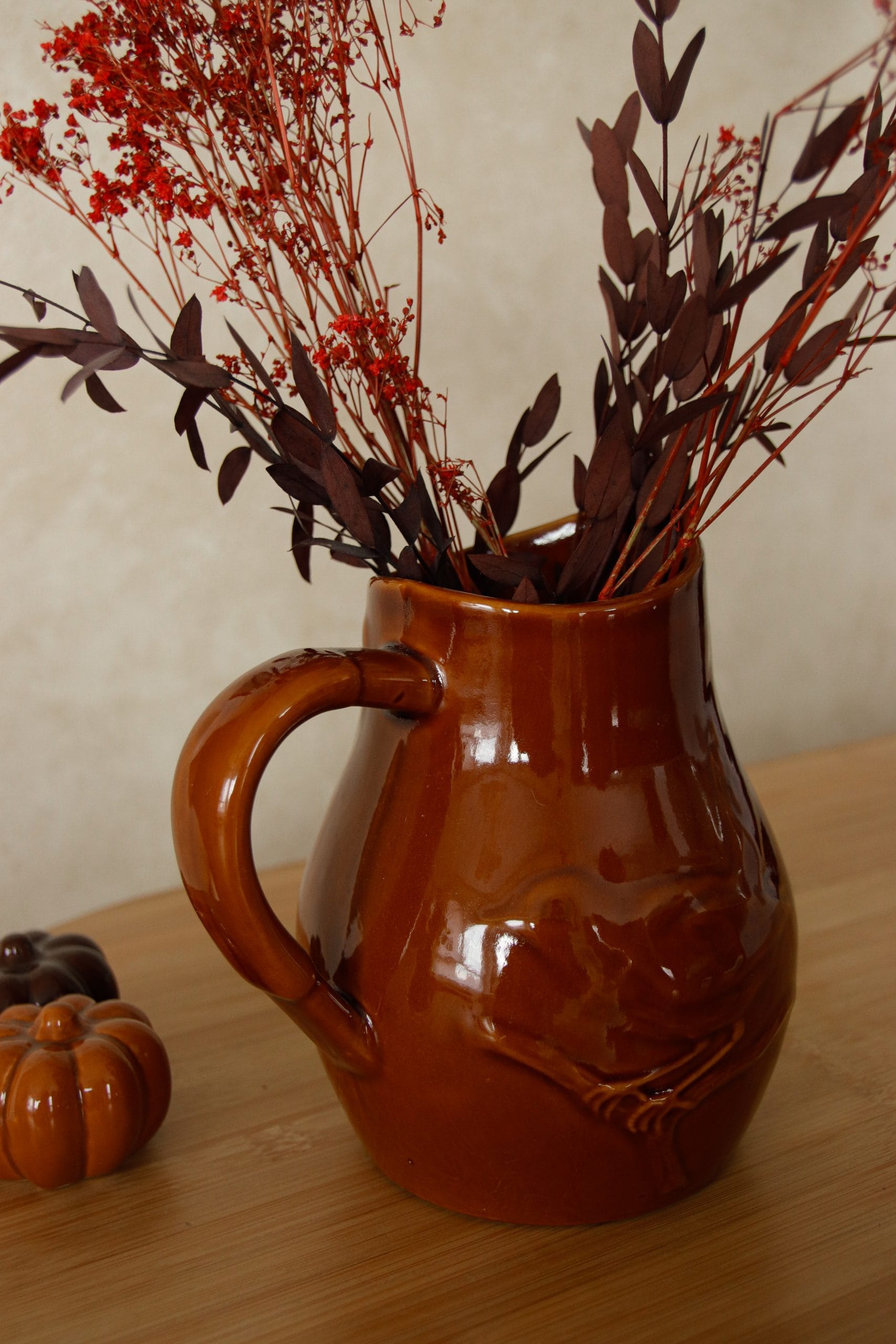 Pichet marron avec oiseau en faïence vintage – Image 5