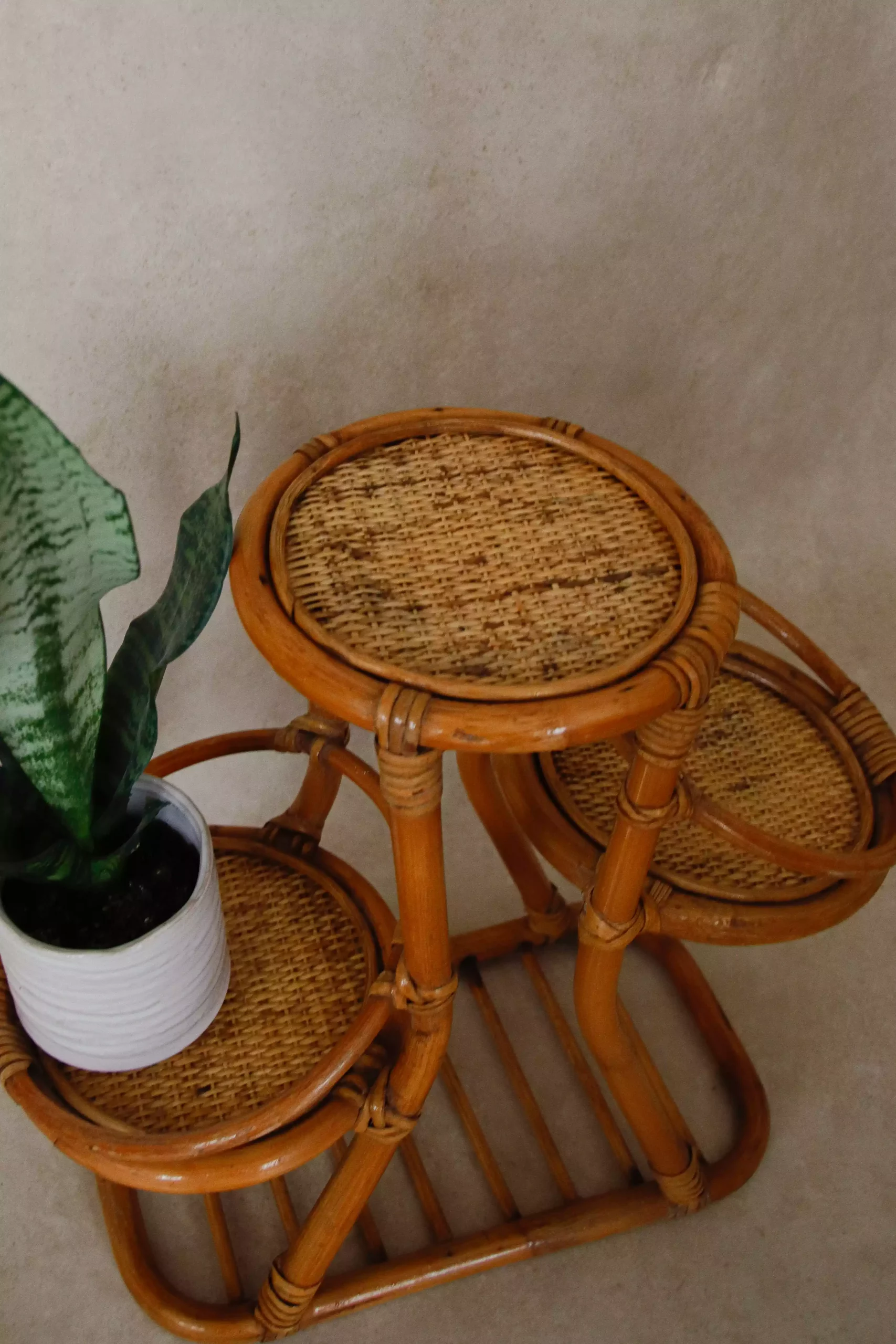 Étagère porte-plantes en rotin gigogne vernis miel – Image 4