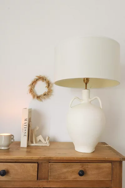Lampe Amphore en Terre Cuite Ancienne Crème