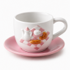 Grande tasse petit-déjeuner avec coupelle rose en céramique relief barbotine